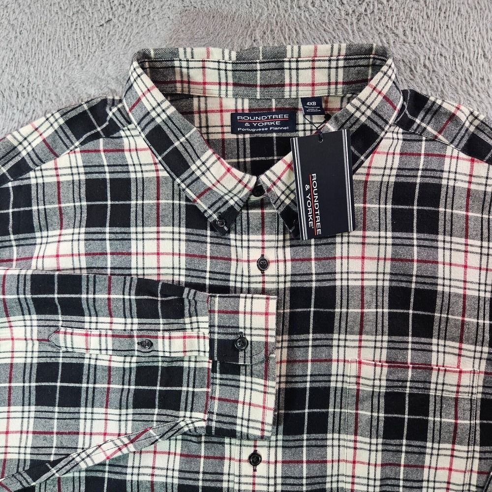 NWT Roundtree & Yorke Portuguese Flannel Shirt Men 4XB Black White Red Plaid‎